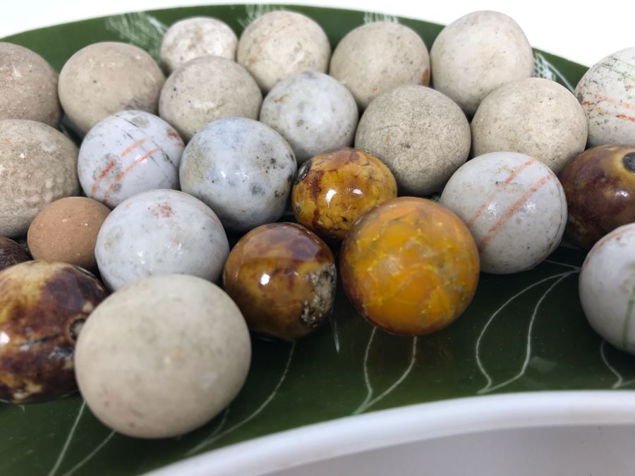 Vintage Clay And Glass Marbles - Come With Glass Jar And Foley Bone China Olive Branch Dish - See Photos For Individual Marble Pics [Photo 2]