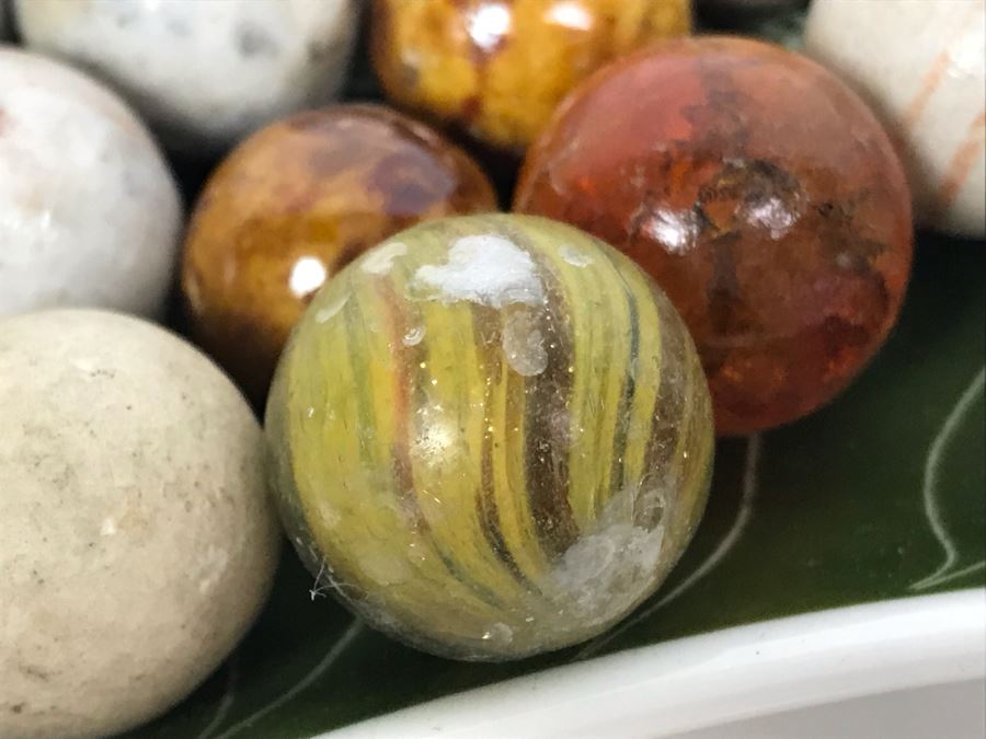 Vintage Clay And Glass Marbles - Come With Glass Jar And Foley Bone China Olive Branch Dish - See Photos For Individual Marble Pics [Photo 15]