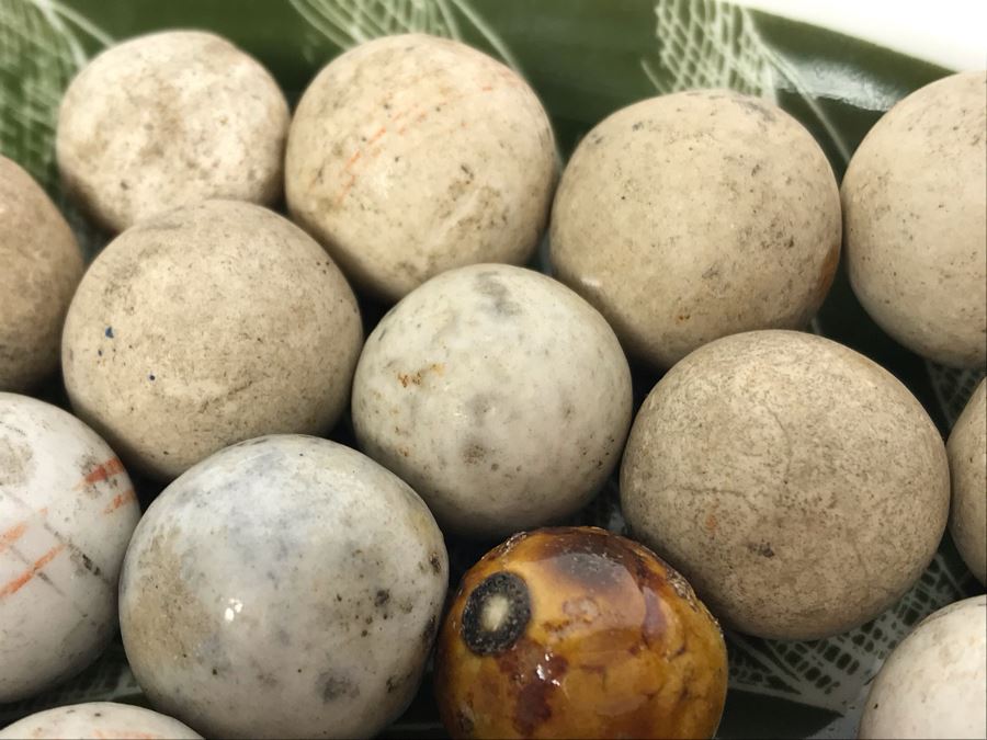 Vintage Clay And Glass Marbles - Come With Glass Jar And Foley Bone China Olive Branch Dish - See Photos For Individual Marble Pics [Photo 10]