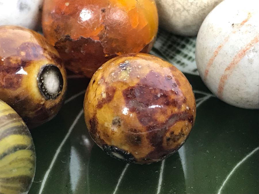 Vintage Clay And Glass Marbles - Come With Glass Jar And Foley Bone China Olive Branch Dish - See Photos For Individual Marble Pics [Photo 18]