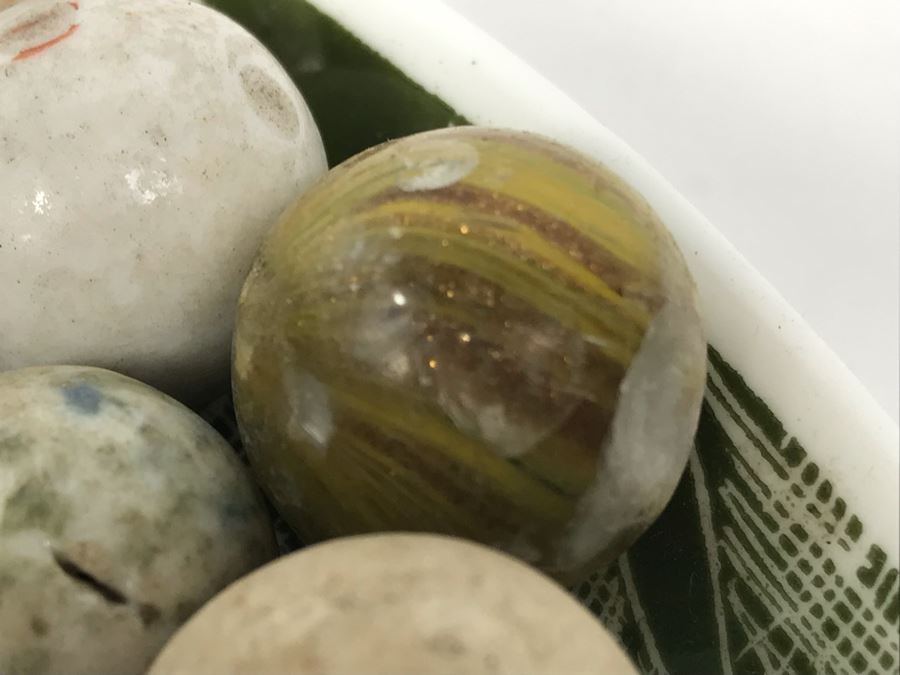 Vintage Clay And Glass Marbles - Come With Glass Jar And Foley Bone China Olive Branch Dish - See Photos For Individual Marble Pics [Photo 14]