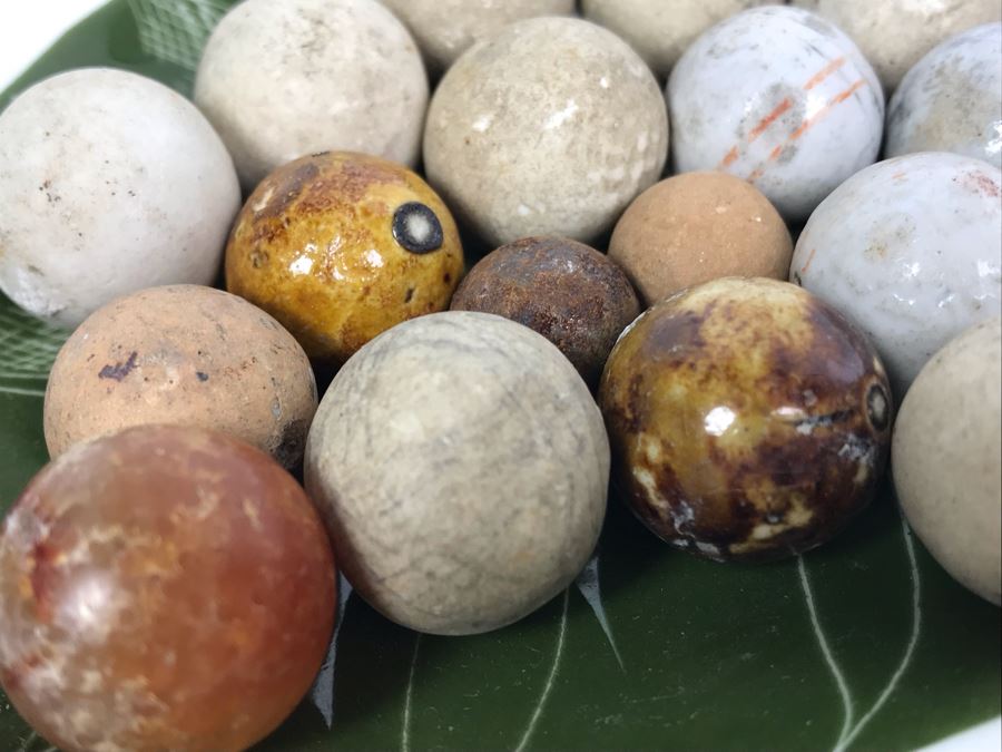 Vintage Clay And Glass Marbles - Come With Glass Jar And Foley Bone China Olive Branch Dish - See Photos For Individual Marble Pics [Photo 6]