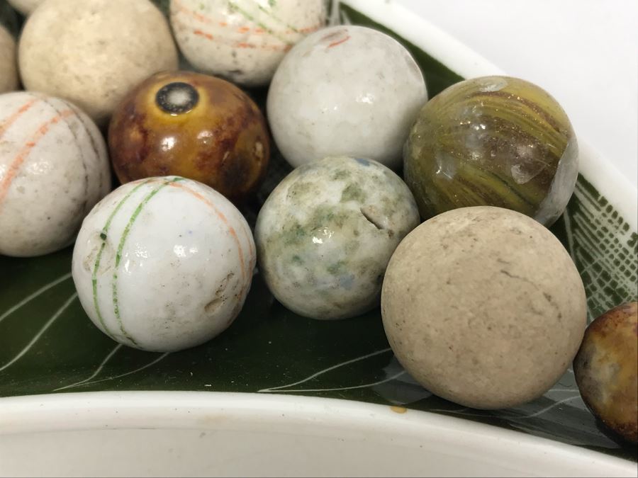 Vintage Clay And Glass Marbles - Come With Glass Jar And Foley Bone China Olive Branch Dish - See Photos For Individual Marble Pics [Photo 12]