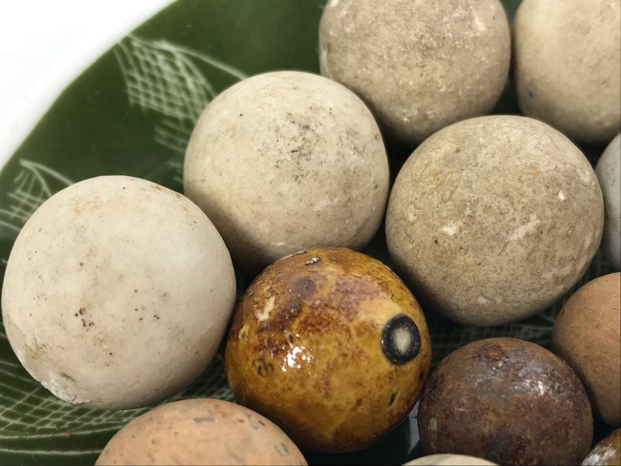 Vintage Clay And Glass Marbles - Come With Glass Jar And Foley Bone China Olive Branch Dish - See Photos For Individual Marble Pics [Photo 8]