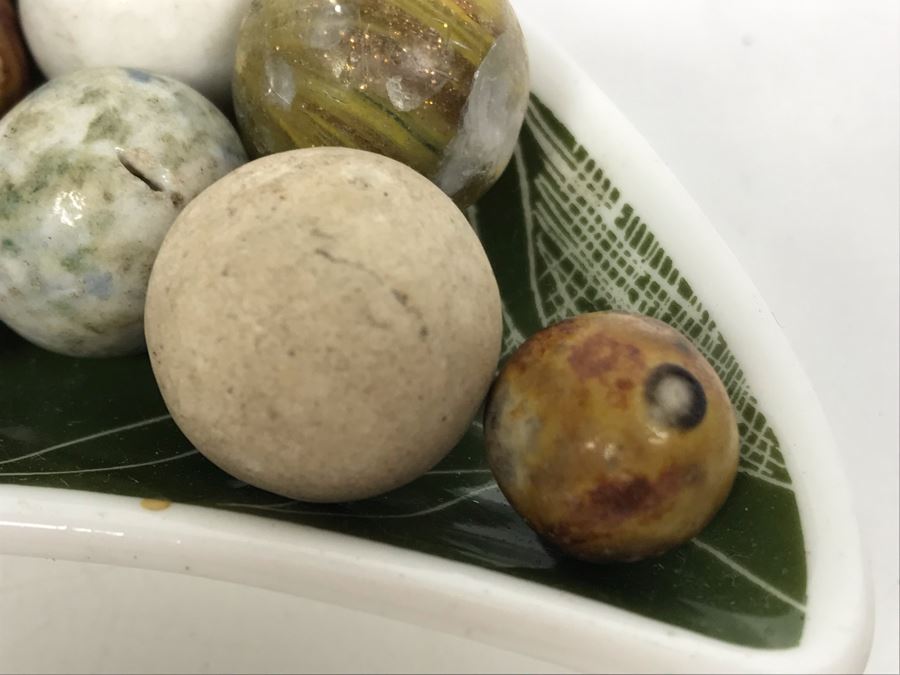 Vintage Clay And Glass Marbles - Come With Glass Jar And Foley Bone China Olive Branch Dish - See Photos For Individual Marble Pics [Photo 13]