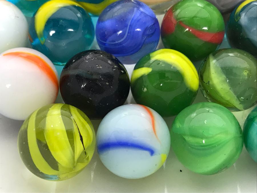 Vintage Glass Marble Collection - Comes With Hand Painted Covered Footed Bowl (See Photos) [Photo 11]