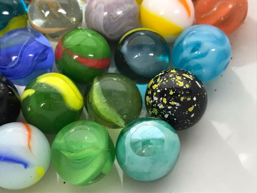 Vintage Glass Marble Collection - Comes With Hand Painted Covered Footed Bowl (See Photos) [Photo 4]