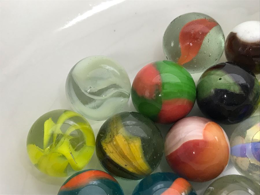 Vintage Glass Marble Collection - Comes With Hand Painted Covered Footed Bowl (See Photos) [Photo 8]