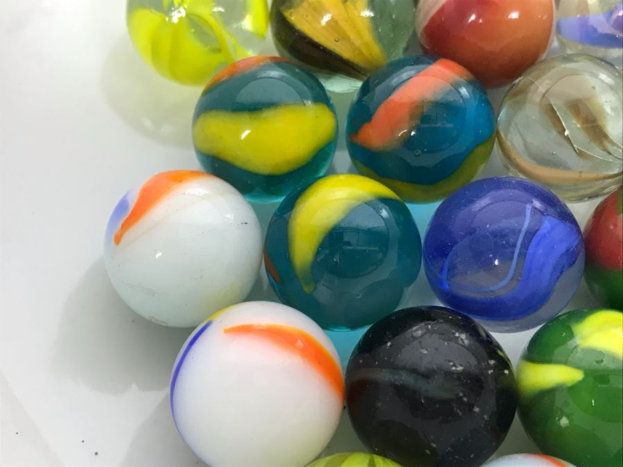 Vintage Glass Marble Collection - Comes With Hand Painted Covered Footed Bowl (See Photos) [Photo 10]