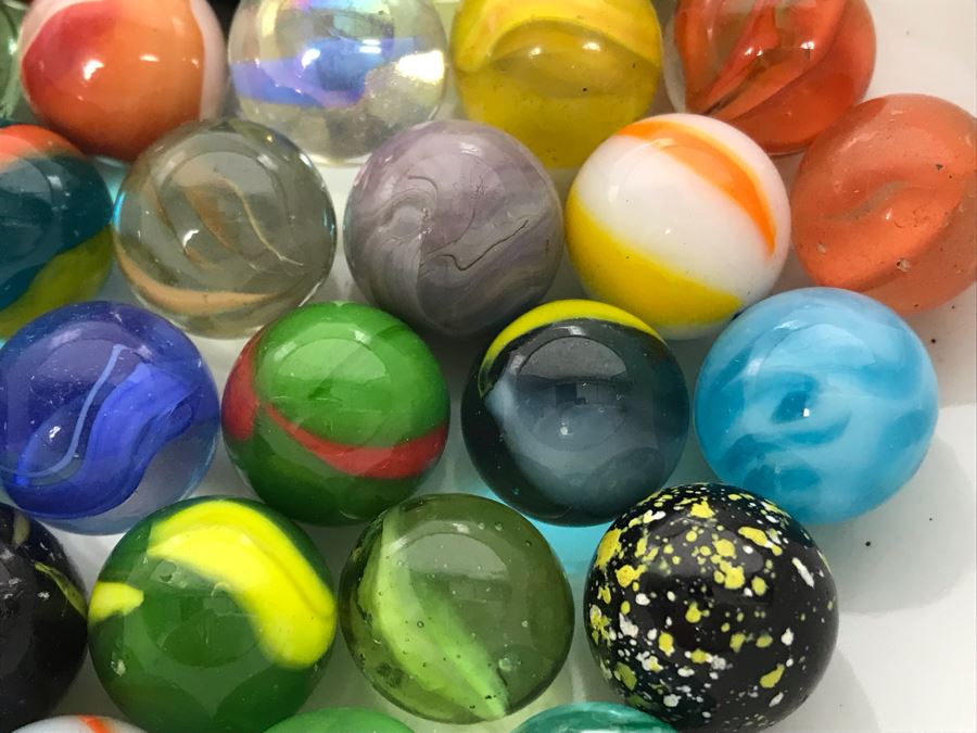 Vintage Glass Marble Collection - Comes With Hand Painted Covered Footed Bowl (See Photos) [Photo 5]