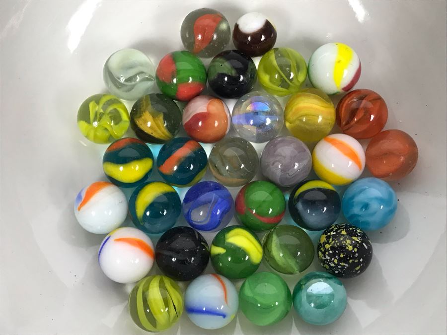 Vintage Glass Marble Collection - Comes With Hand Painted Covered Footed Bowl (See Photos) [Photo 15]