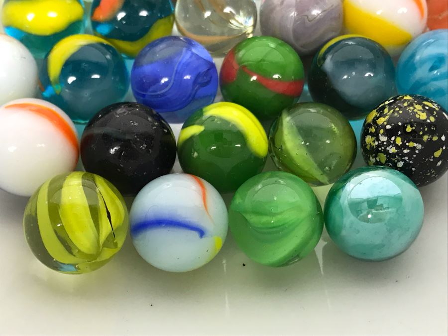 Vintage Glass Marble Collection - Comes With Hand Painted Covered Footed Bowl (See Photos) [Photo 3]