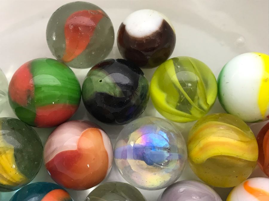 Vintage Glass Marble Collection - Comes With Hand Painted Covered Footed Bowl (See Photos) [Photo 14]