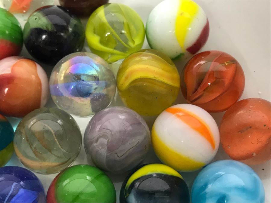 Vintage Glass Marble Collection - Comes With Hand Painted Covered Footed Bowl (See Photos) [Photo 6]