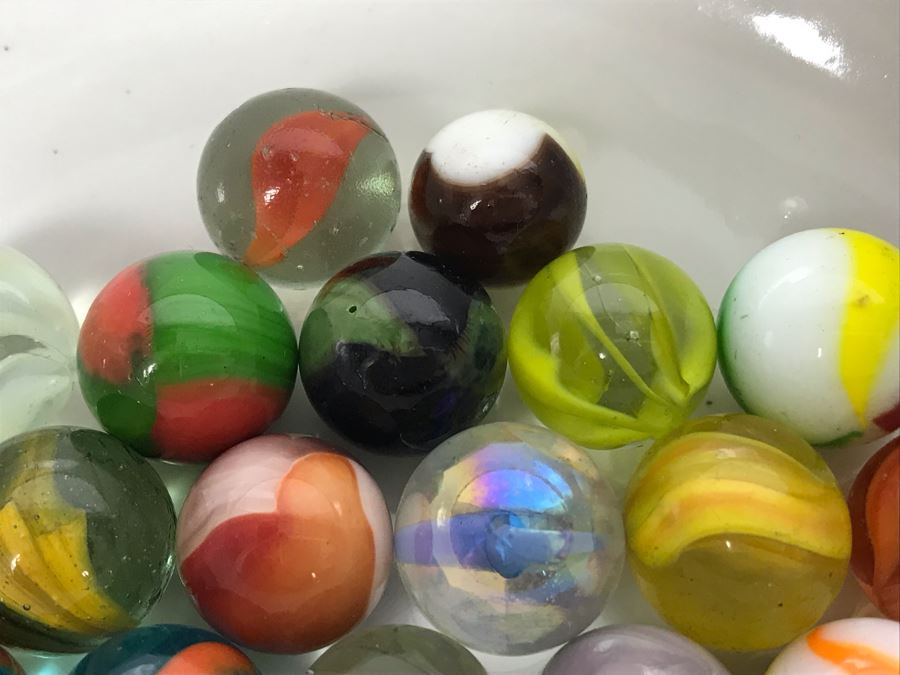 Vintage Glass Marble Collection - Comes With Hand Painted Covered Footed Bowl (See Photos) [Photo 7]