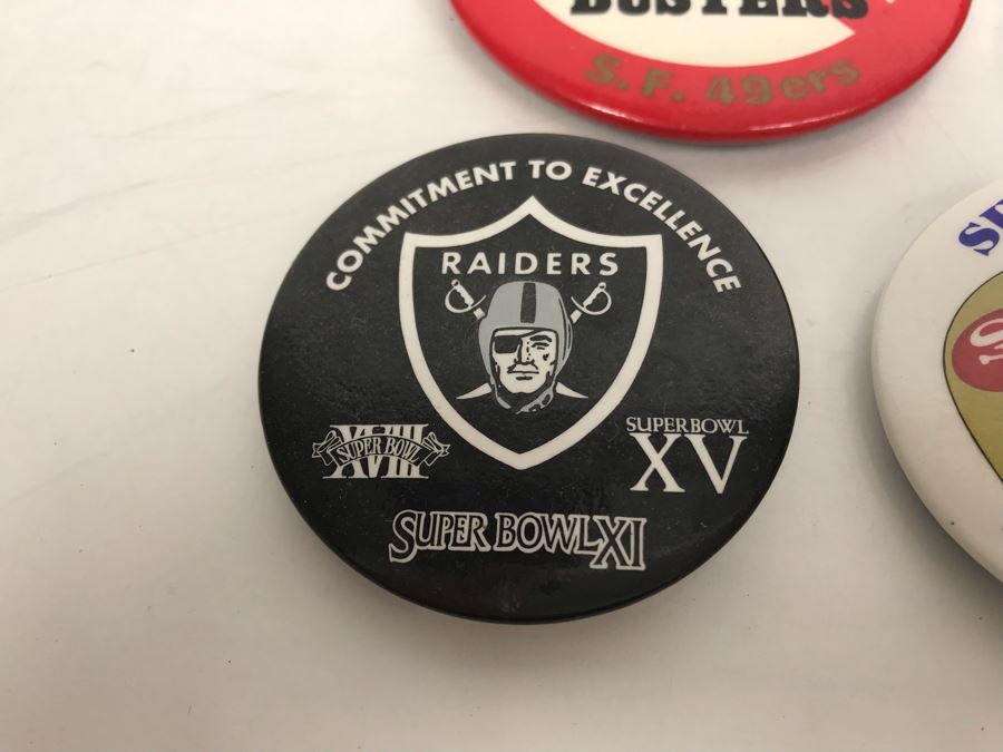 Various NFL Football Super Bowl Pins Oakland Raiders, SF 49ers, Miami Dolphins And San Jose Sharks Official NHL Hockey Puck [Photo 7]