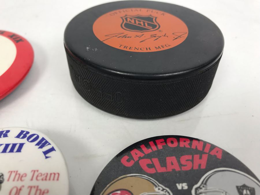 Various NFL Football Super Bowl Pins Oakland Raiders, SF 49ers, Miami Dolphins And San Jose Sharks Official NHL Hockey Puck [Photo 4]