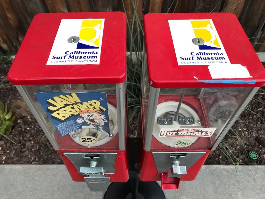 Commercial Grade Double Unit Candy Vending Machines With Metal Base (No Key And One Machine Missing Swing Door) [Photo 3]