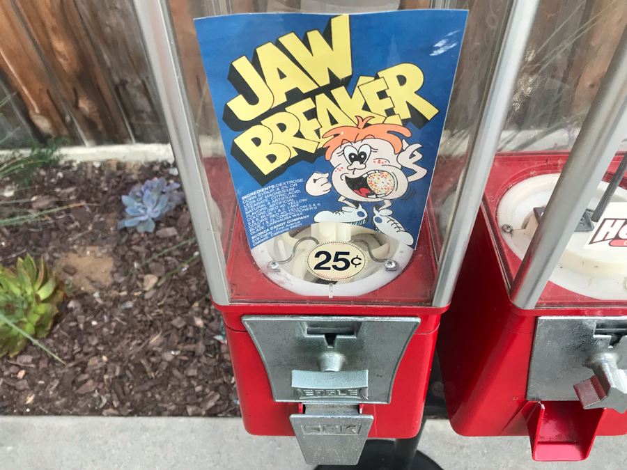 Commercial Grade Double Unit Candy Vending Machines With Metal Base (No Key And One Machine Missing Swing Door) [Photo 4]