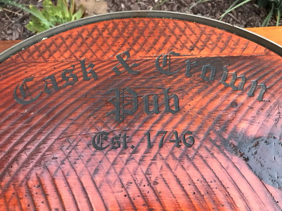 Large Metal Handled Wooden Tray With Cask & Crown Pub Advertising On Top [Photo 2]