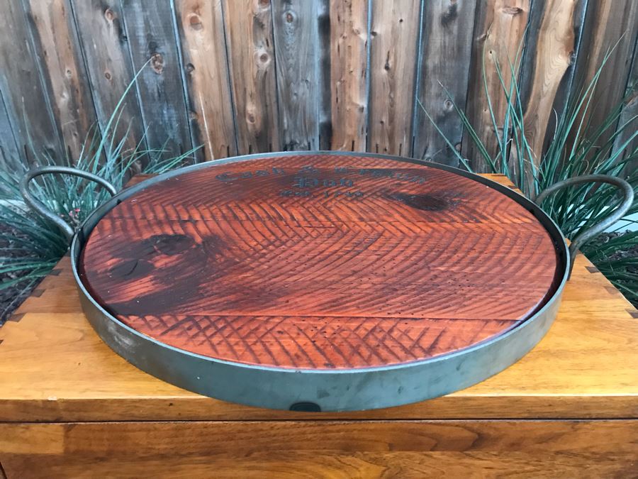 Large Metal Handled Wooden Tray With Cask & Crown Pub Advertising On Top [Photo 6]
