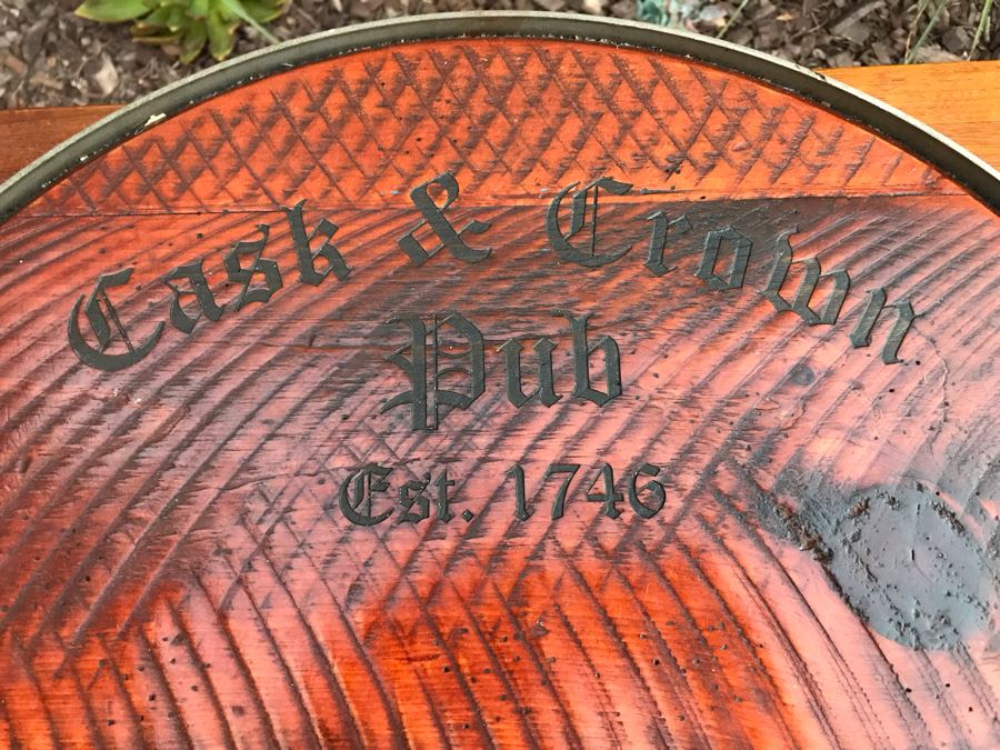Large Metal Handled Wooden Tray With Cask & Crown Pub Advertising On Top [Photo 4]