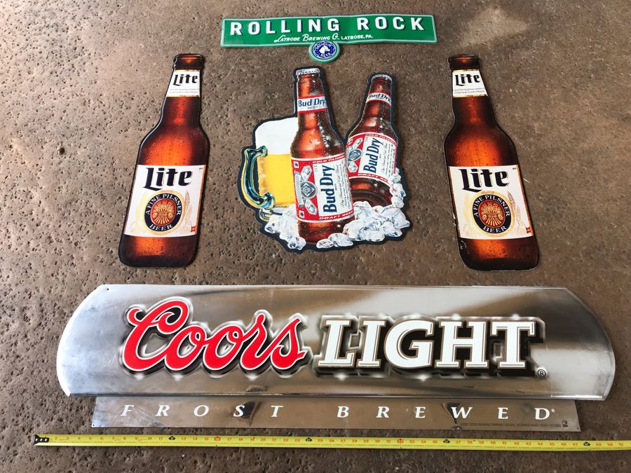 (5) Metal Wall Beer Advertising Signs For Bars Coors Light, Miller Lite, Bud Dry And Rolling Rock [Photo 8]