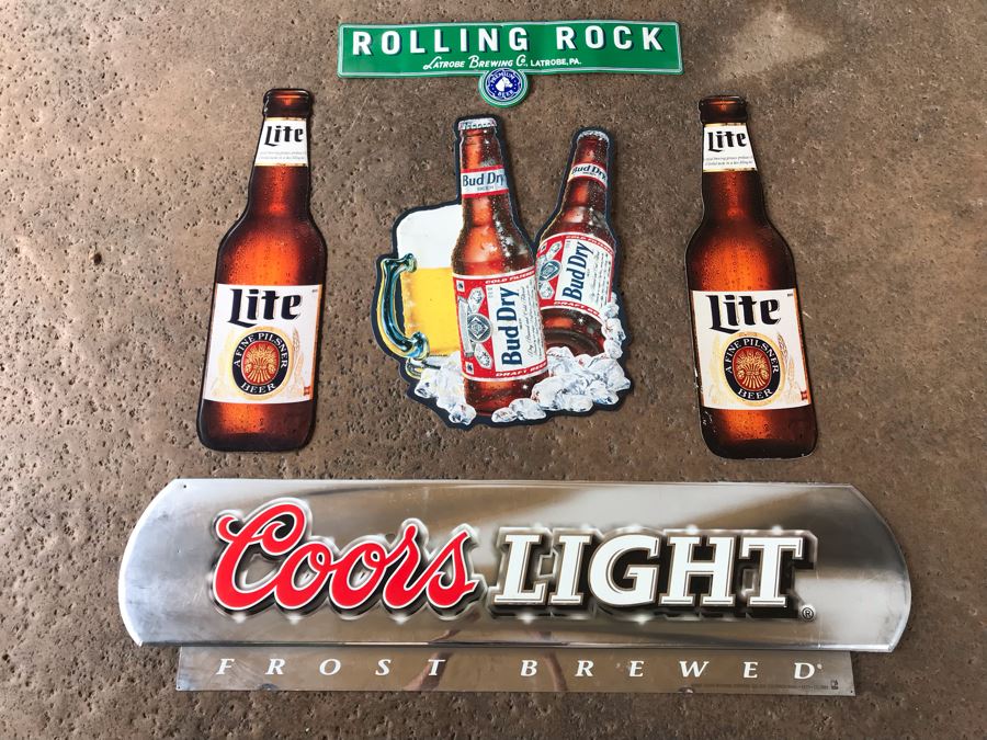 (5) Metal Wall Beer Advertising Signs For Bars Coors Light, Miller Lite, Bud Dry And Rolling Rock [Photo 2]