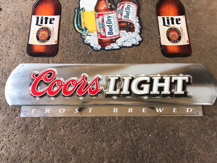 (5) Metal Wall Beer Advertising Signs For Bars Coors Light, Miller Lite, Bud Dry And Rolling Rock [Photo 3]