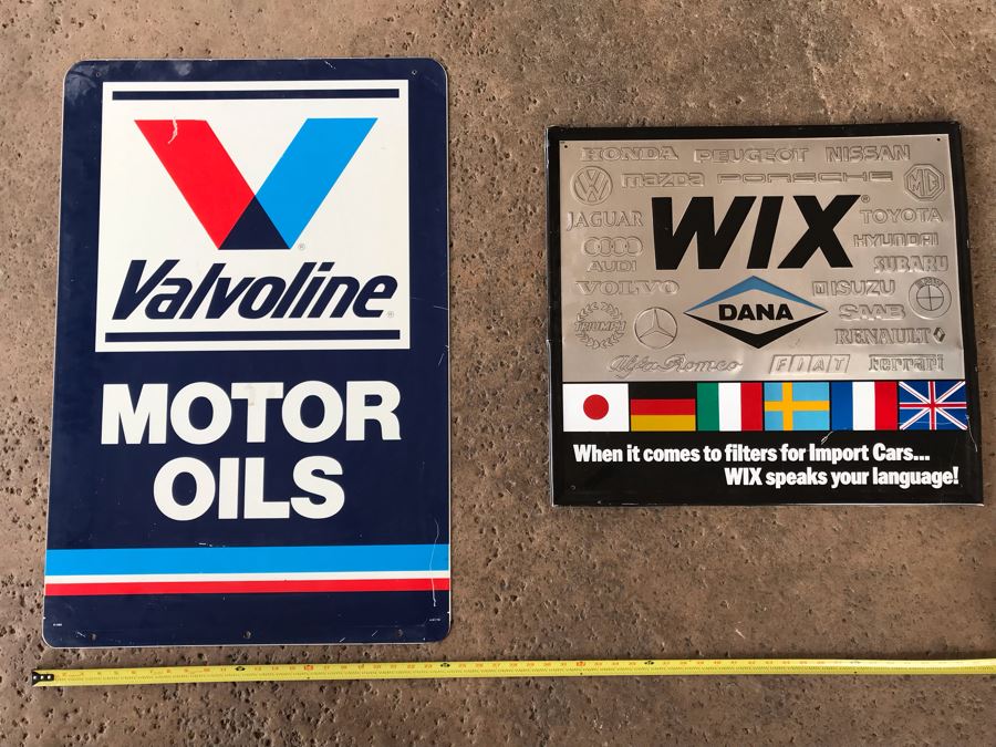 Double-Sided Valvoline Motor Oils Metal Sign (2' X 3') And WIX Dana Automobile Filters Import Cars Embossed Metal Sign