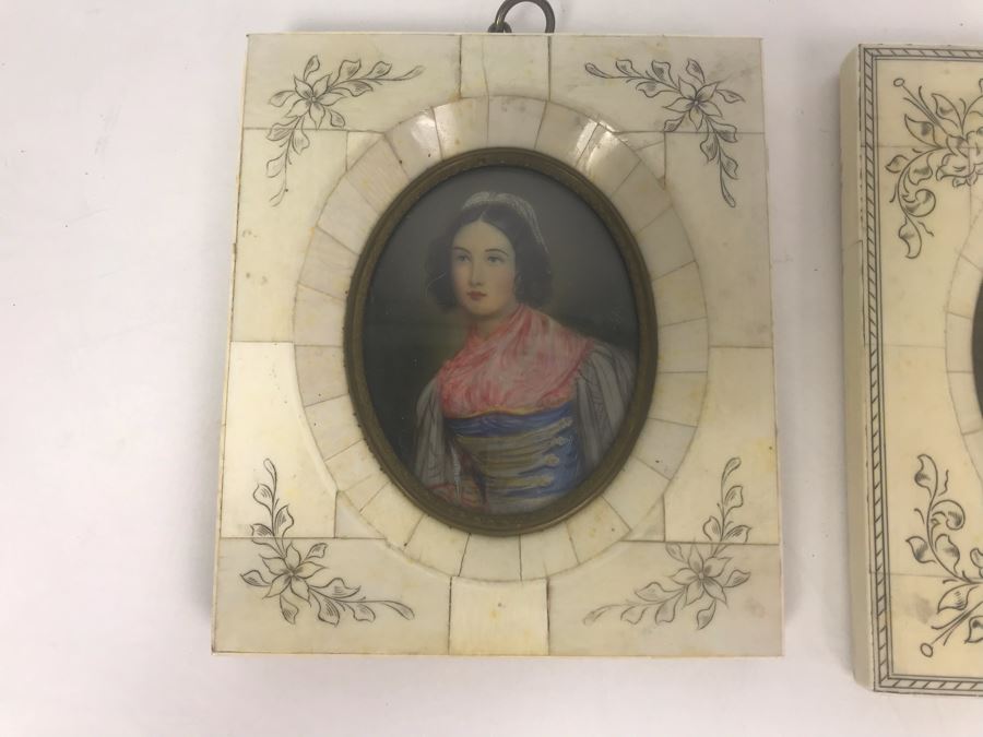 Pair Of Vintage Framed Miniature Original Portrait Paintings Signed [Photo 2]