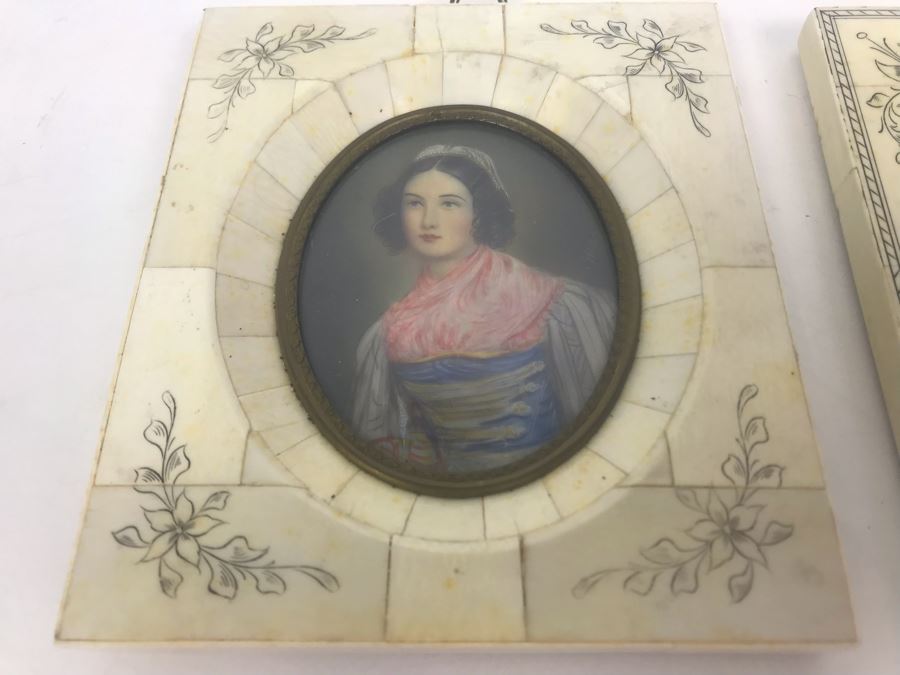 Pair Of Vintage Framed Miniature Original Portrait Paintings Signed [Photo 3]