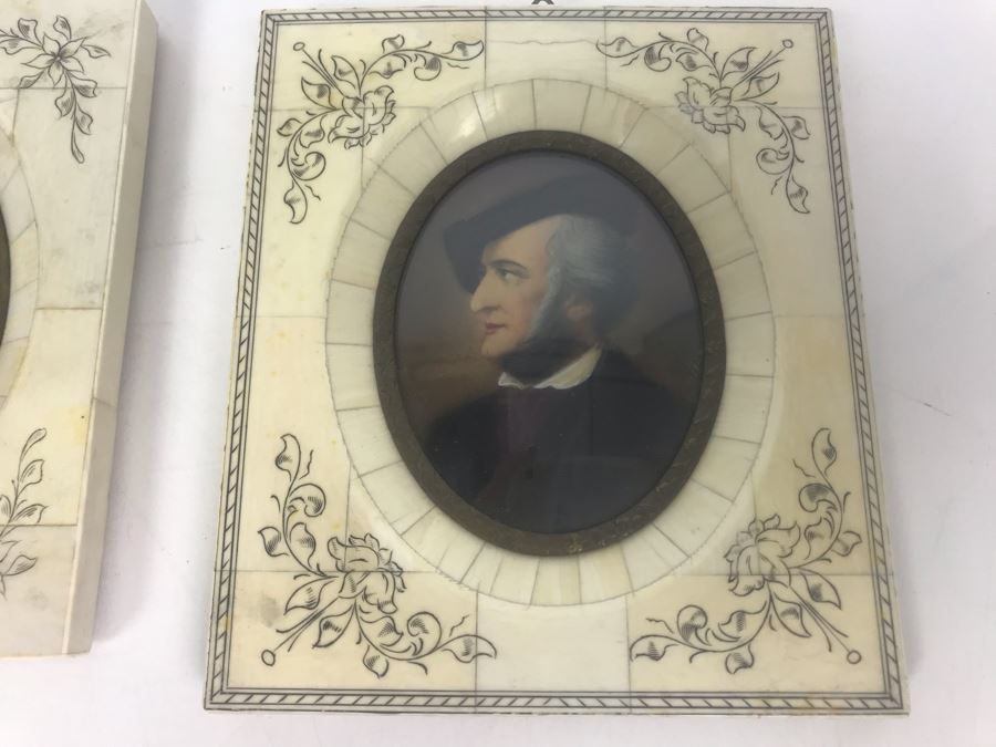 Pair Of Vintage Framed Miniature Original Portrait Paintings Signed [Photo 9]