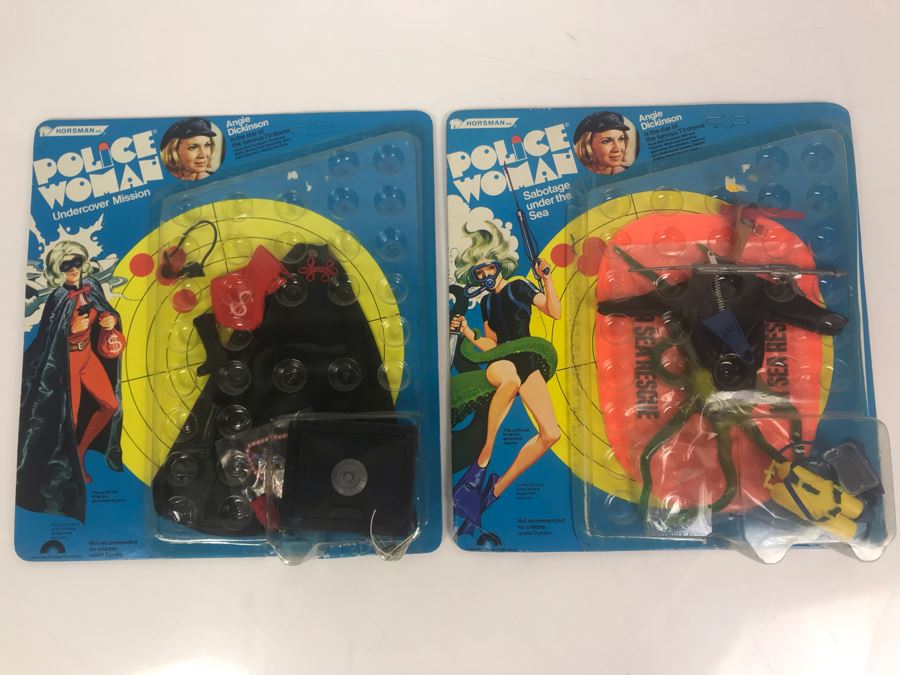 Vintage 1970s Horsman Police Woman Angie Dickinson Action Figure Adventure Packs: Undercover Mission And Sabotage Under The Sea (Blister Packaging Separated From Backing)