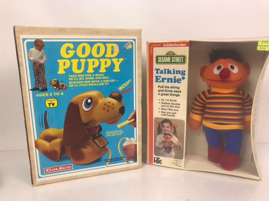 Vintage Coleco Good Puppy And Sesame Street Talking Ernie Jim Henson Muppet New Old Stock Toys