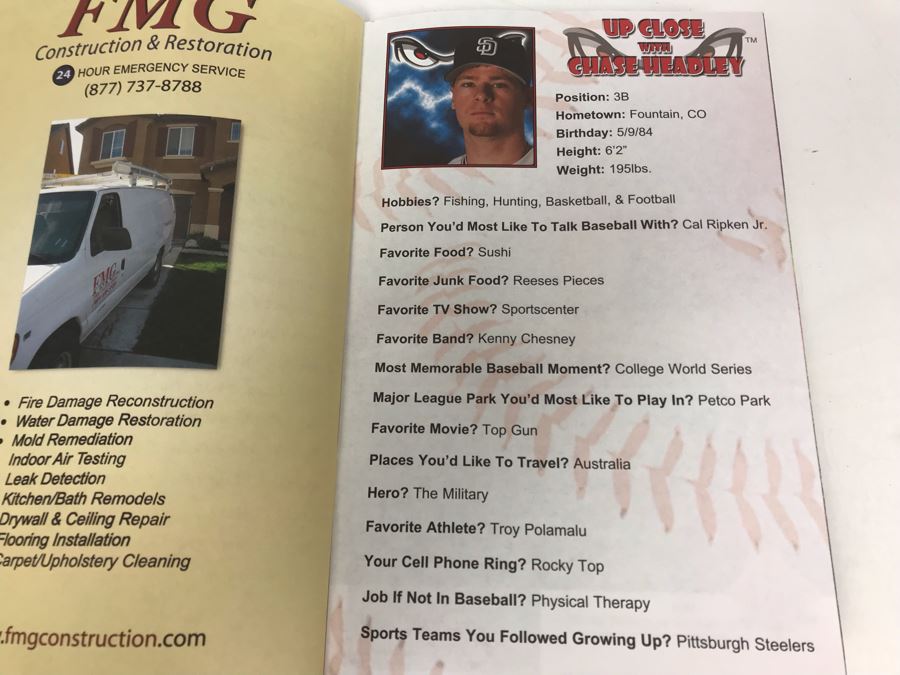 SIGNED 2006 Lake Elsinore Storm Baseball Program By Most Of The Players Including Peter Ciofrone, Sean Kazmar, Nick Hundley, Chase Headley And More [Photo 8]