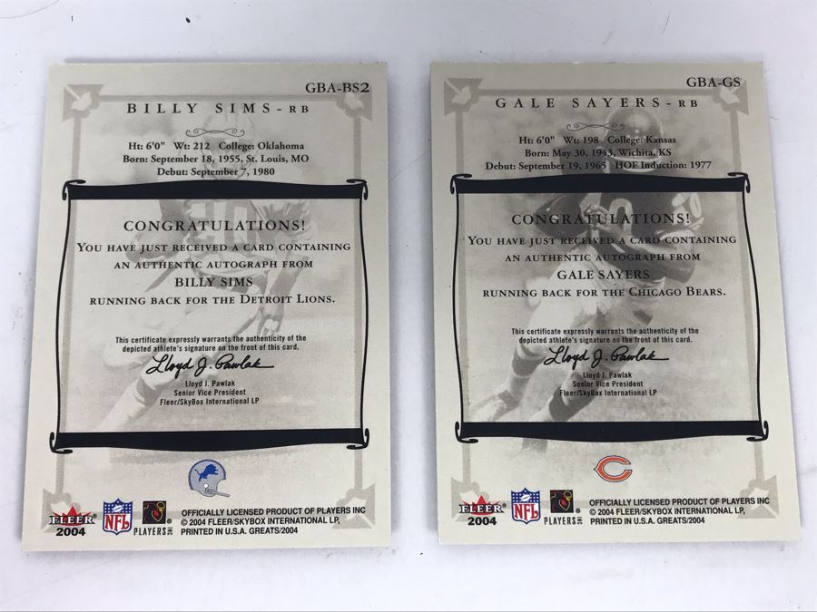 Signed Football Cards By Gale Sayers And Billy Sims [Photo 5]