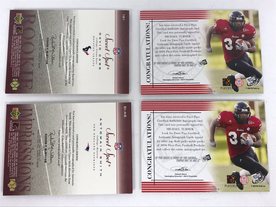 Signed Football Cards By: (2) Michael Turner, David Carr Rookie And Antowain Smith [Photo 6]
