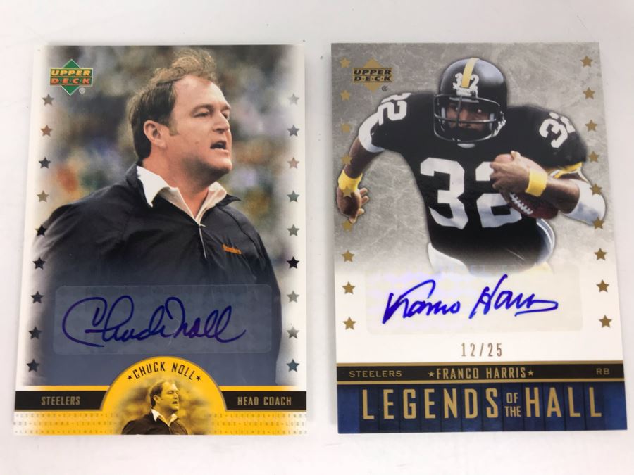 Signed Football Cards By: Franco Harris And Chuck Noll Pittsburgh Steelers [Photo 1]