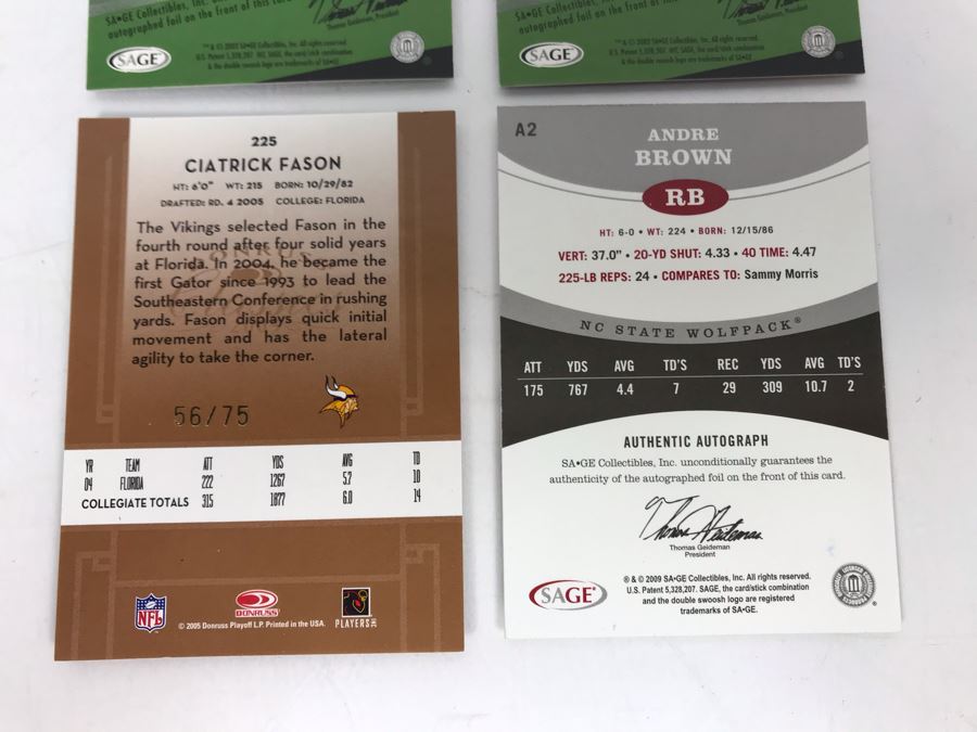 Signed Football Cards: (2) Willis McGahee, Ciatrick Fason And Andre Brown [Photo 11]