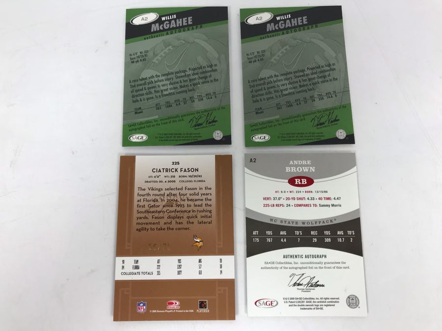 Signed Football Cards: (2) Willis McGahee, Ciatrick Fason And Andre Brown [Photo 9]