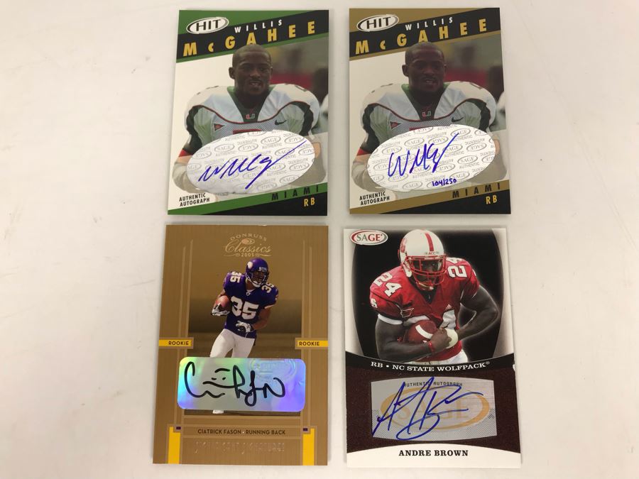 Signed Football Cards: (2) Willis McGahee, Ciatrick Fason And Andre Brown [Photo 1]