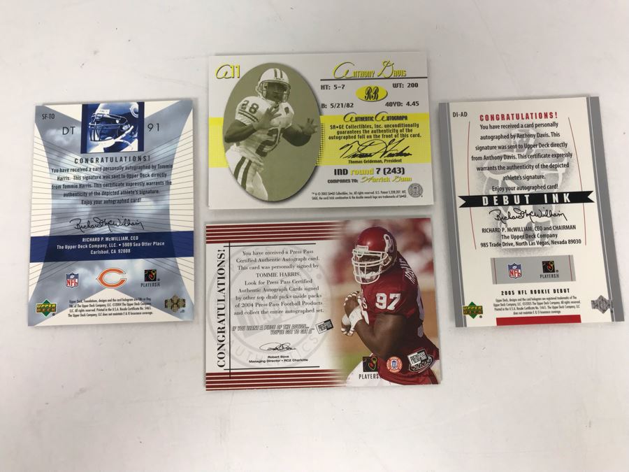 Signed Football Cards: (2) Tommie Harris And (2) Anthony Davis (One Rookie Card) [Photo 6]