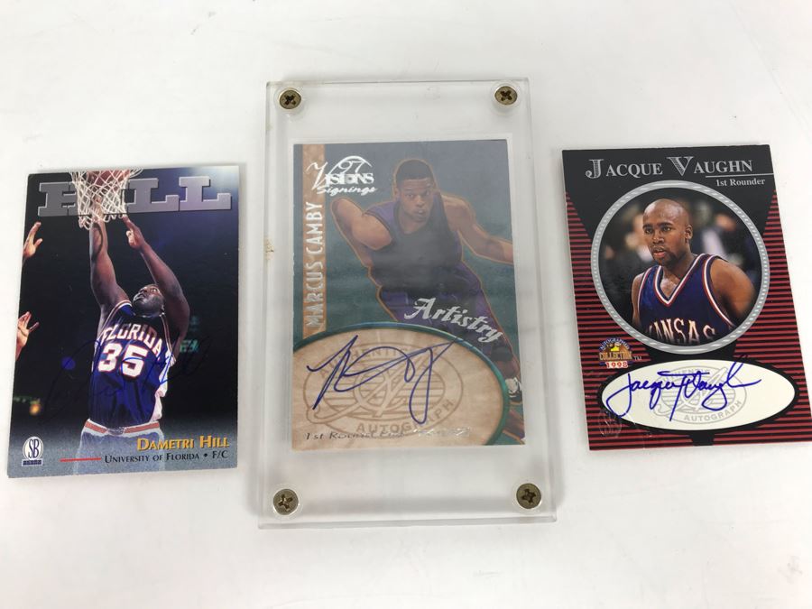 Signed Basketball Cards: Marcus Camby, Dametri Hill And Jacque Vaughn [Photo 1]