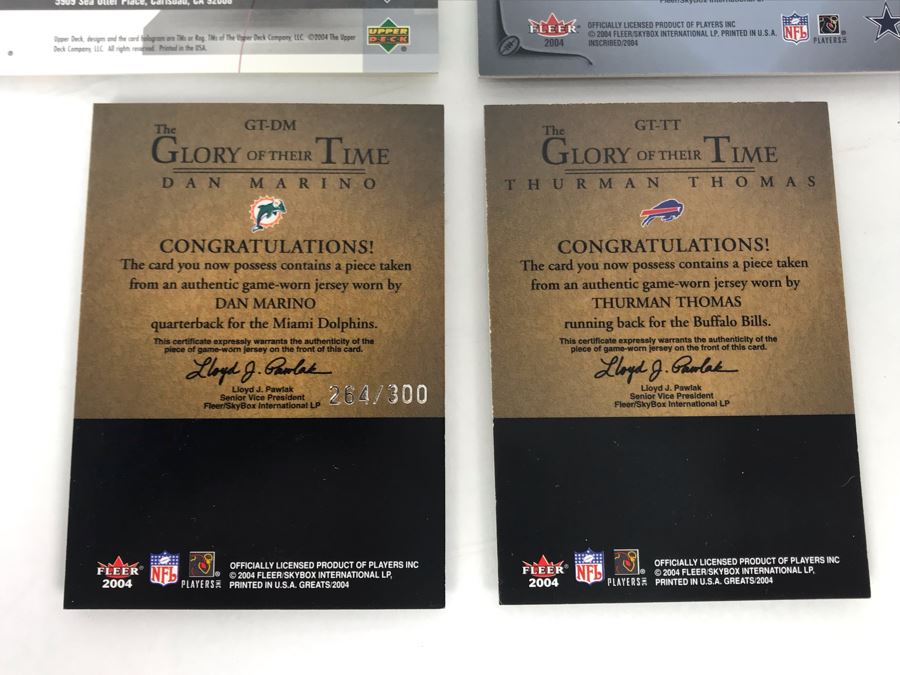 Game Worn Jersey Football Cards: Dan Marino, Joe Montana, Emmitt Smith and Thurman Thomas [Photo 9]