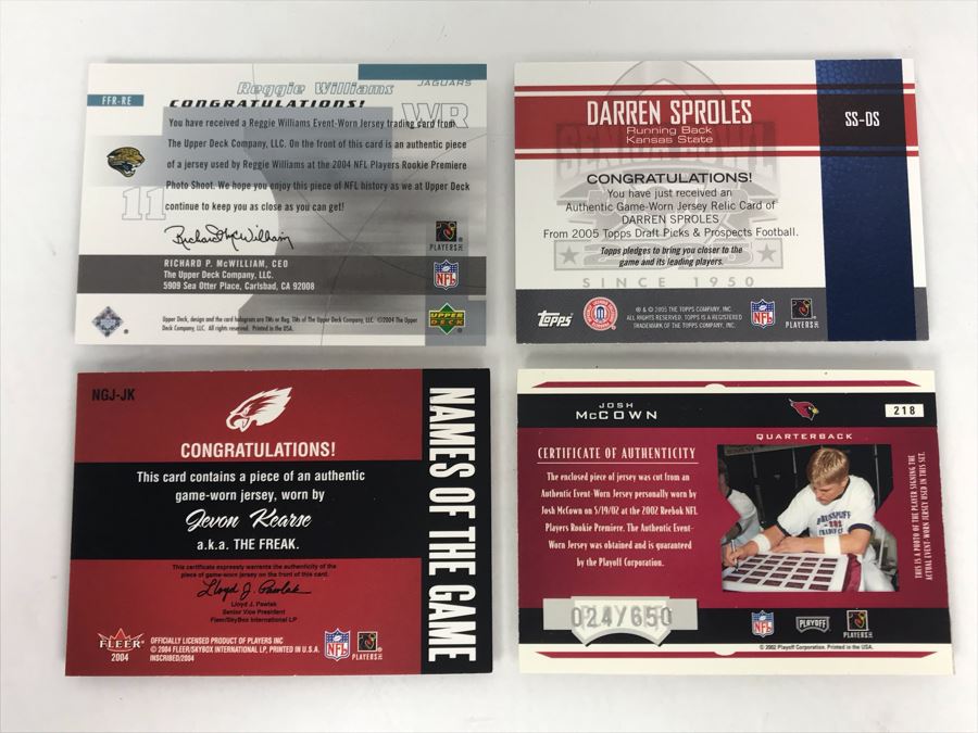 Game Worn Jersey Football Cards: Darren Sproles, Reggie Williams, Jevon Kearse And Josh McCown [Photo 6]