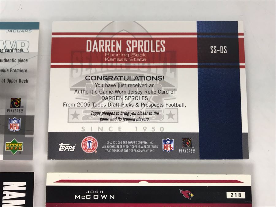 Game Worn Jersey Football Cards: Darren Sproles, Reggie Williams, Jevon Kearse And Josh McCown [Photo 7]