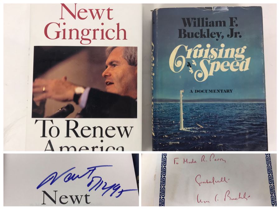 (2) SIGNED Political Books: William F. Buckley, Jr. Cruising Speed And Newt Gingrich To Renew America [Photo 10]