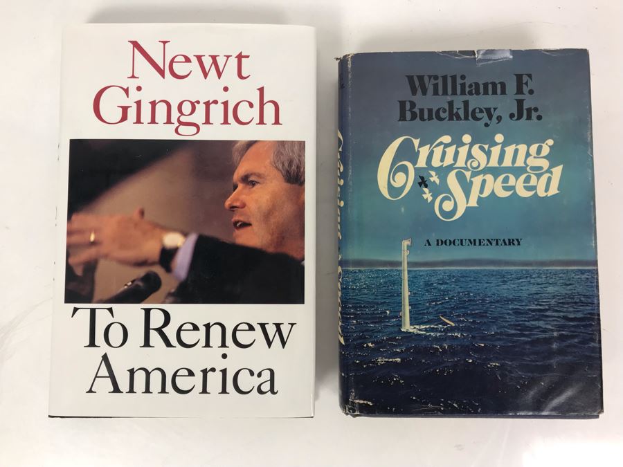 (2) SIGNED Political Books: William F. Buckley, Jr. Cruising Speed And Newt Gingrich To Renew America [Photo 1]