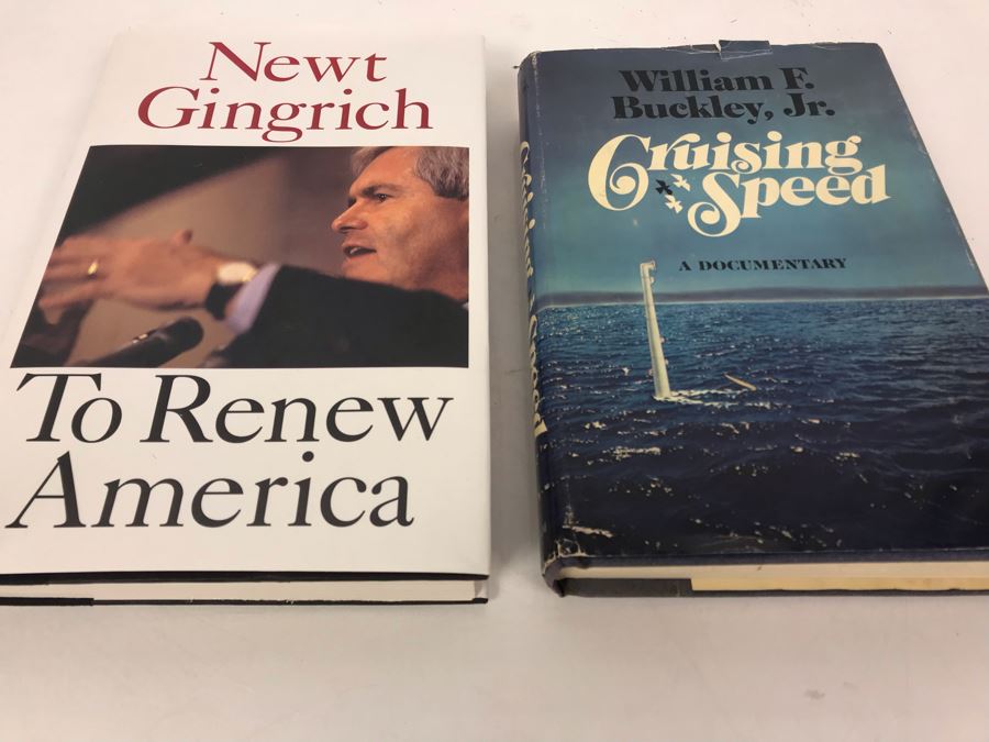 (2) SIGNED Political Books: William F. Buckley, Jr. Cruising Speed And Newt Gingrich To Renew America [Photo 2]